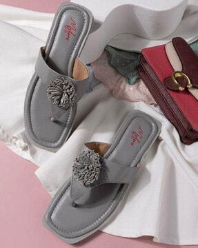 women square-toe slip-on flat sandals