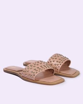 women square-toe slip-on flat sandals