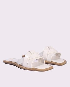 women square-toe slip-on flat sandals