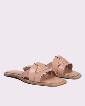 women square-toe slip-on flat sandals