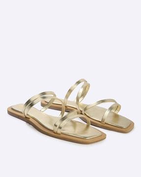 women square-toe slip-on flat sandals