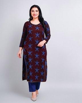 women star print straight kurta & pants set