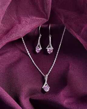 women sterling silver chain with pendant & earrings set