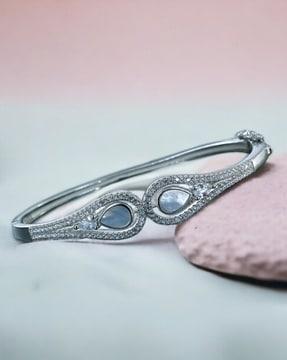 women sterling silver cubic zirconia-studded bangle