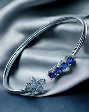 women sterling silver floral cubic zirconia-studded bangle