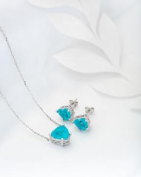 women sterling silver heart pendant & earrings set