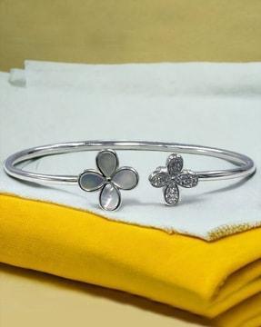women sterling silver mother of pearls floral bracelet