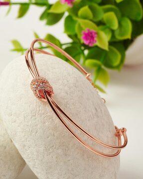 women sterling silver rose gold-plated stone-studded cuff bracelet