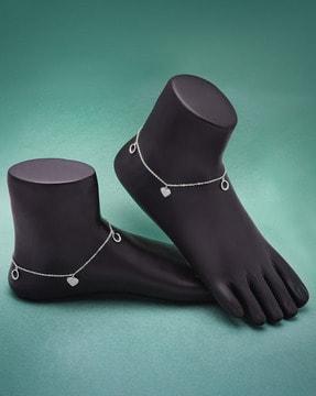 women sterling silver stone-studded anklets