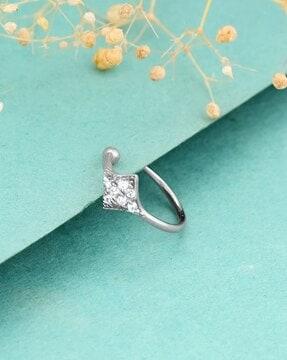 women sterling silver zircon-studded timeless simplicity nose pin