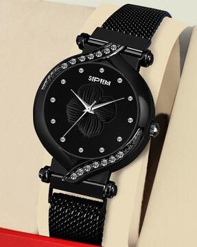 women stone-studded analogue watch