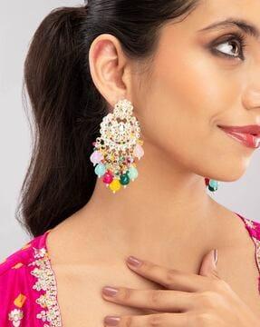 women stone-studded chandabli earrings