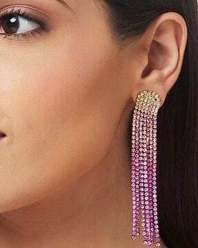 women stone-studded drop earrings