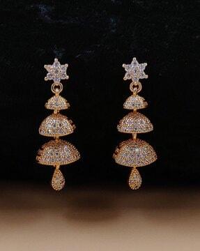 women stone-studded jhumka earrings