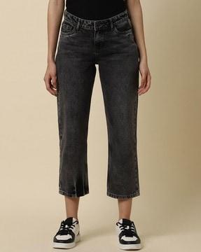 women stone-wash bootcut jeans