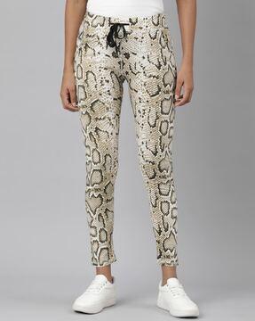 women straight animal print track pants