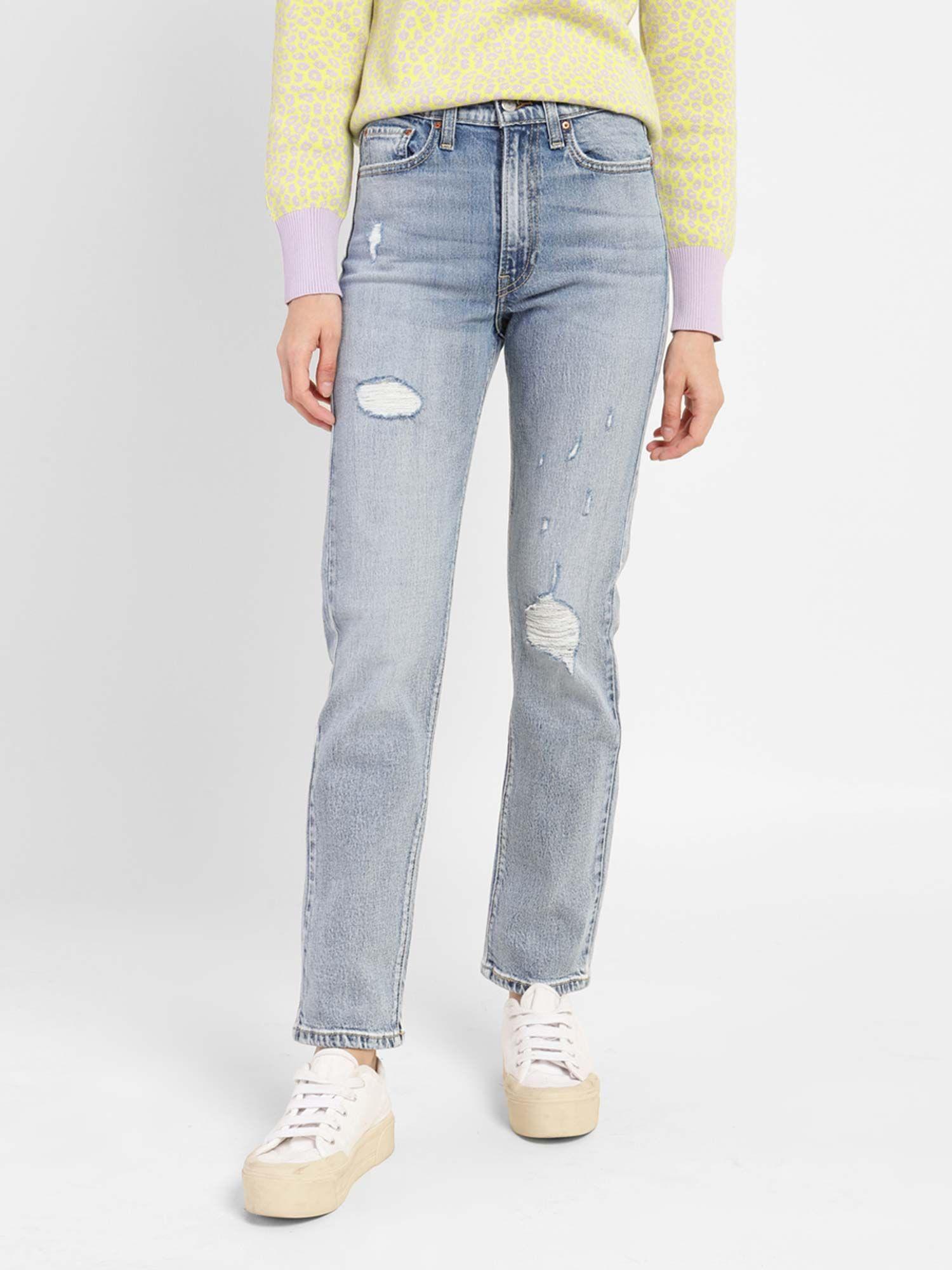 women straight fit blue jeans