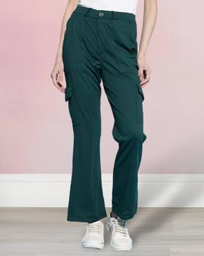 women straight fit cargo pants with flap pockets