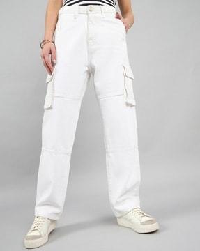 women straight fit flat-front cargo pants