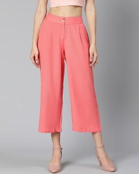 women straight fit flat-front culottes