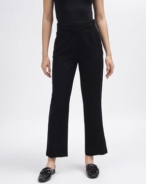 women straight fit flat-front pants with belt