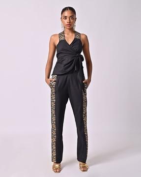 women straight fit flat-front pants