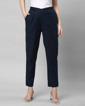 women straight fit flat-front pants