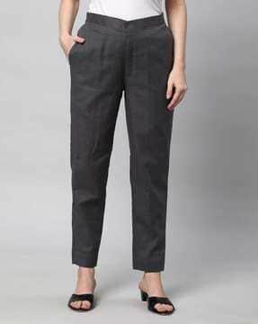 women straight fit flat-front pants