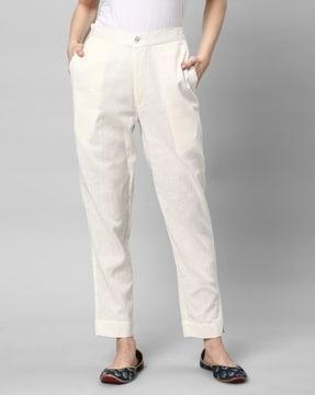 women straight fit flat-front pants