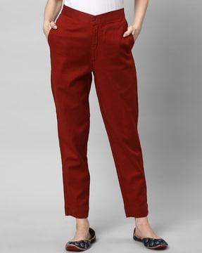 women straight fit flat-front pants