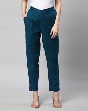 women straight fit flat-front pants