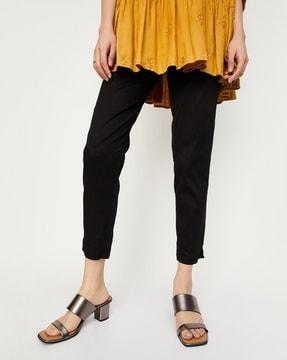 women straight fit flat-front pants