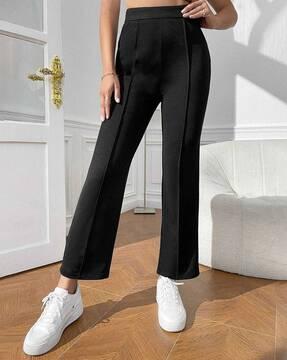 women straight fit flat-front pants