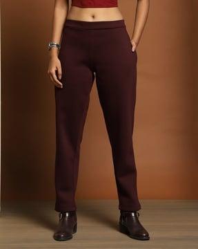 women straight fit flat-front pants