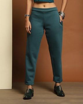 women straight fit flat-front pants