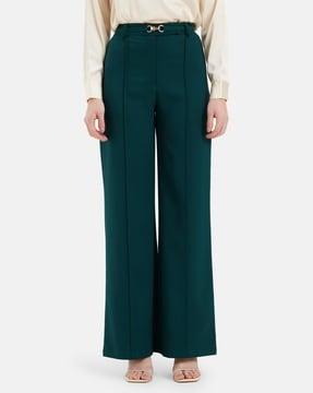 women straight fit flat-front pants