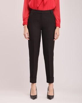 women straight fit flat-front pants