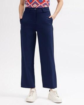 women straight fit flat-front pants