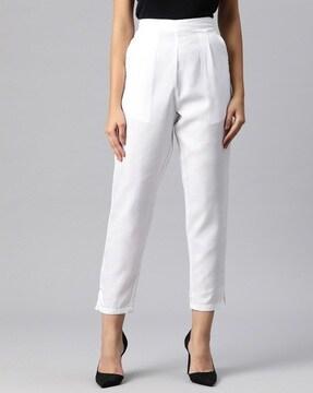 women straight fit flat-front pants