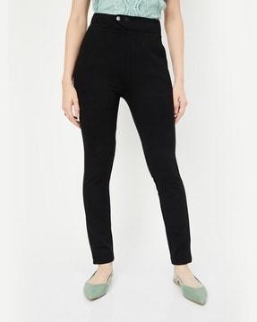 women straight fit flat-front pants