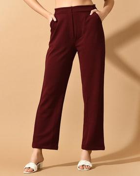 women straight fit flat-front trousers