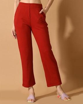 women straight fit flat-front trousers