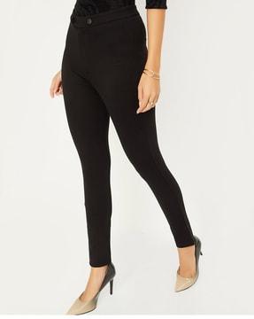 women straight fit flat-front trousers