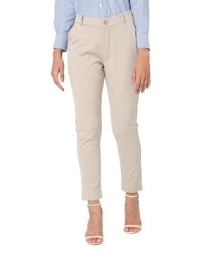 women straight fit flat-front trousers