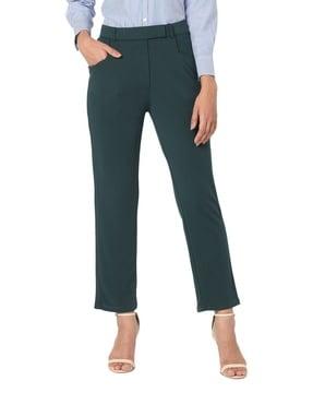 women straight fit flat-front trousers