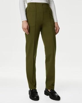 women straight fit flat-front trousers