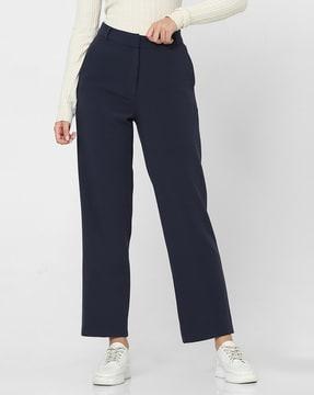 women straight fit flat-front trousers