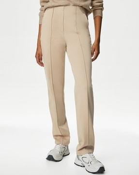 women straight fit flat-front trousers