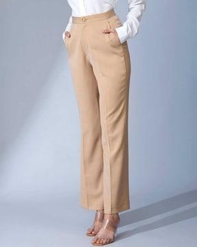 women straight fit flat-front trousers