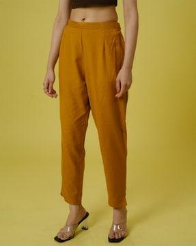 women straight fit flat-front trousers